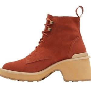 SOREL Women's Hi-Line Heel Lace Up Boot in Warp Red, Tawny Buff Size 10. Fall